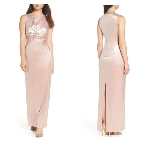 Adrianna Papell Pink Champagne Velvour Twisted Gown - Picture 2 of 11